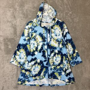 LOGO Lounge by Lori Goldstein L Tie Dye Full Zip Front Tunic Floral Hoodie Blue